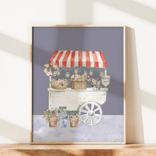 Affiche Marché de fleurs nocturnes Art aquarelle Cottageco