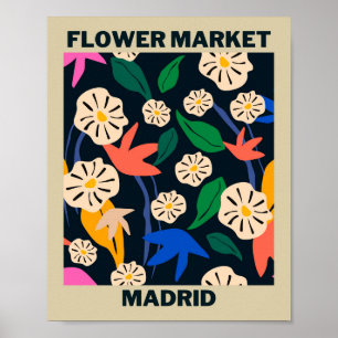 Affiche Marché de fleurs tropicales colorées rétro Madrid 
