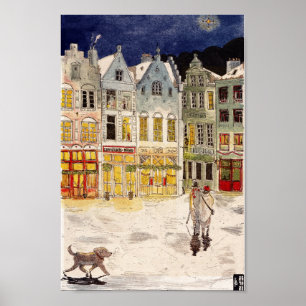 Affiche Marché de Noël Belgique Aquarelle d'inspiration ré