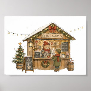 Affiche Marché de Noël stand de chocolat chaud cosy pour l