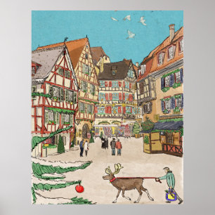Affiche Marché de Noël Strasbourg France d'inspiration rét
