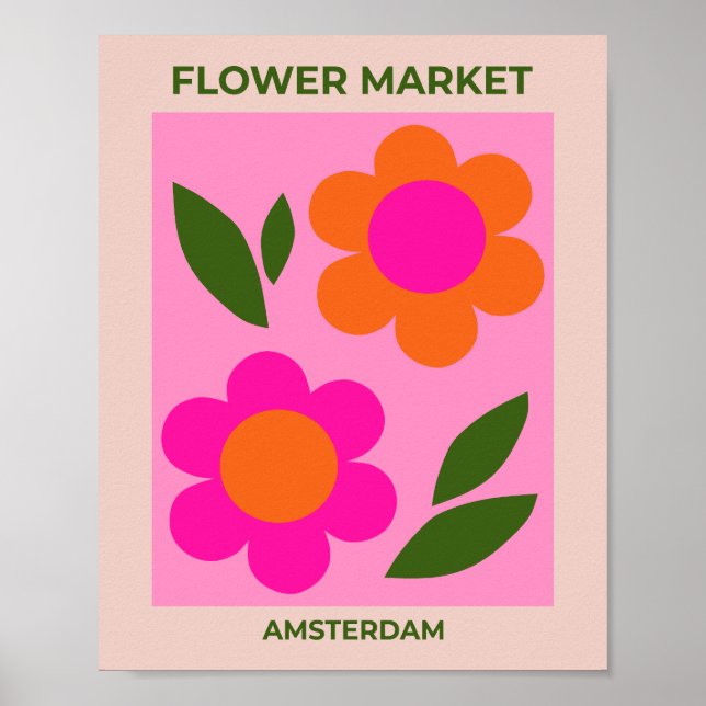 Affiche Marché Fleur Amsterdam Rose Et Orange Floral (Devant)