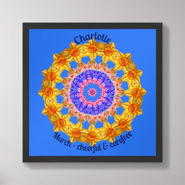 Affiche Marche Fleur de naissance Citation personnalisée N (Framed March Birth Month Flower Nursery Kids Poster)