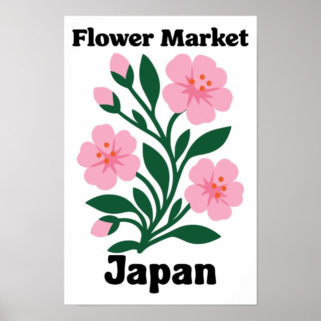 Affiche Marché Fleur Japon Fleur de Cerisier Rose (Devant)