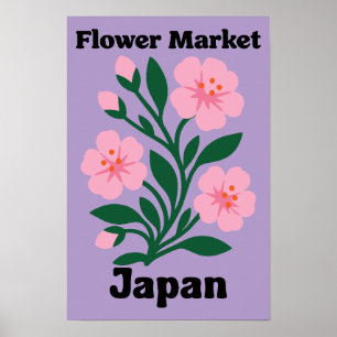 Affiche Marché Fleur Japon Rose Cerisier