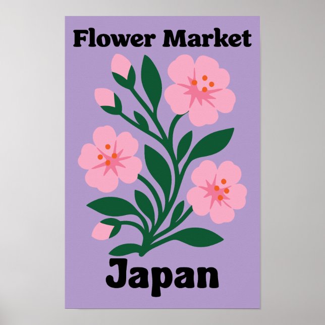 Affiche Marché Fleur Japon Rose Cerisier (Devant)