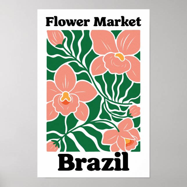 Affiche Marché Fleuriste Brésil Pêche Orchidée Tropical (Devant)