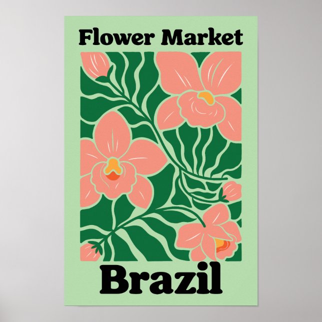 Affiche Marché Fleurs Brésil Orchidée Pêche Tropical (Devant)