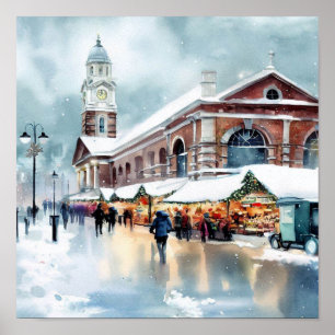 Affiche Marché London-Greenwich dans la neige (B), Aquarel