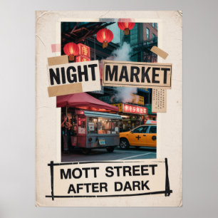 Affiche Marché nocturne de la rue Mott dans le quartier ch