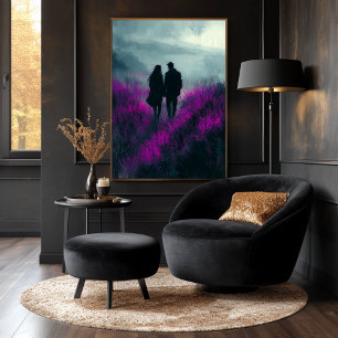 Affiche Marche romantique à travers les champs violets au 