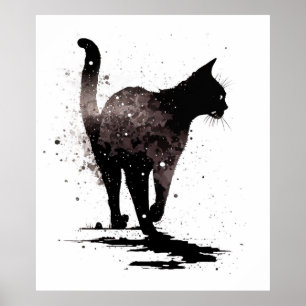 Affiche Marcher Chat Silhouette Noir sur Blanc