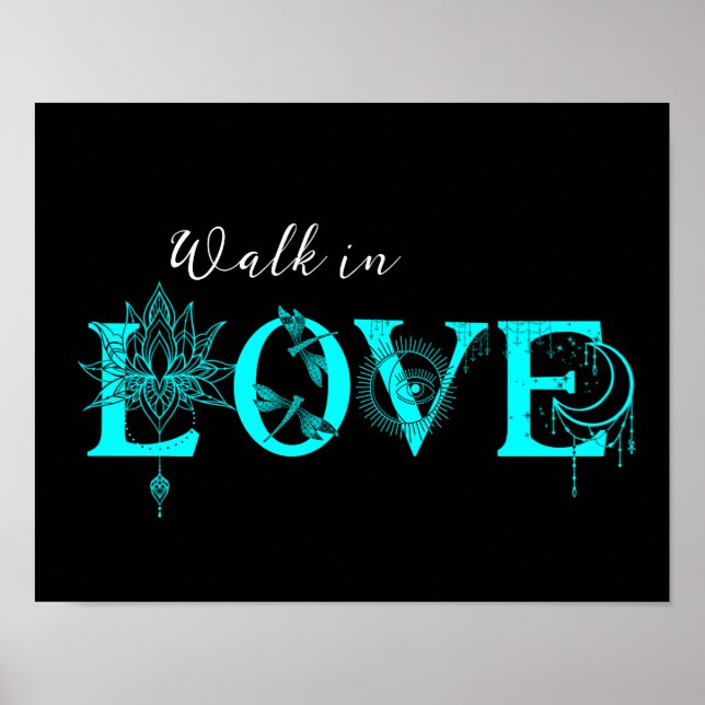 Affiche Marcher dans l'amour motivation Lotus lune Soleil  (Devant)