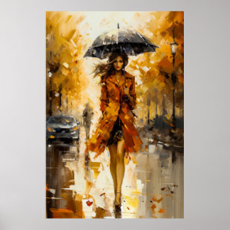 Affiche Marcher la pluie d'automne : une méditation de fem