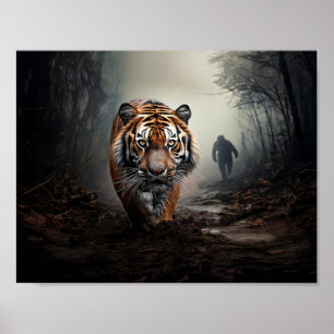 Affiche Marcher Vieille forêt surréelle de tigres noirs et