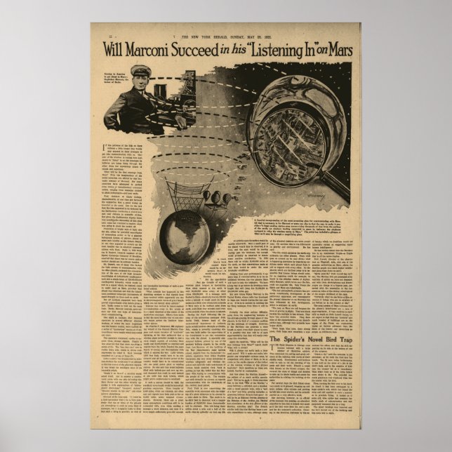 Affiche Marconi Écouter Sur Mars Vers 1922 (Devant)