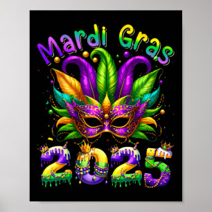 Affiche Mardi Gras 2025 Mask Feathers Mardi Gras Family Co