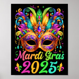 Affiche Mardi Gras 2025 Mask Feathers Mardi Gras Family Co