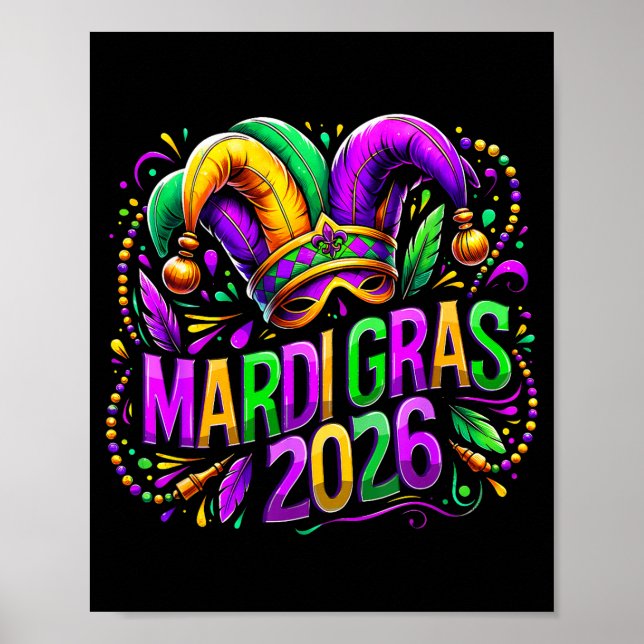 Affiche Mardi Gras 2026 Jester Hat Carnival New Orleans Fl (Devant)