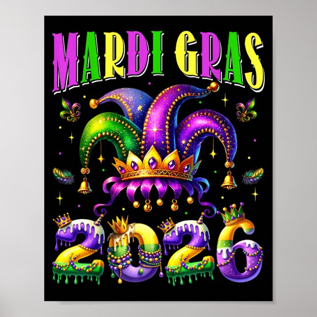 Affiche Mardi Gras 2026 Jester Outfit Kids Girls Boys Men  (Devant)