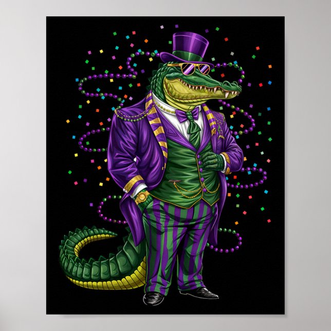 Affiche Mardi Gras Alligator Funny Mardi Gras Costume Homm (Devant)