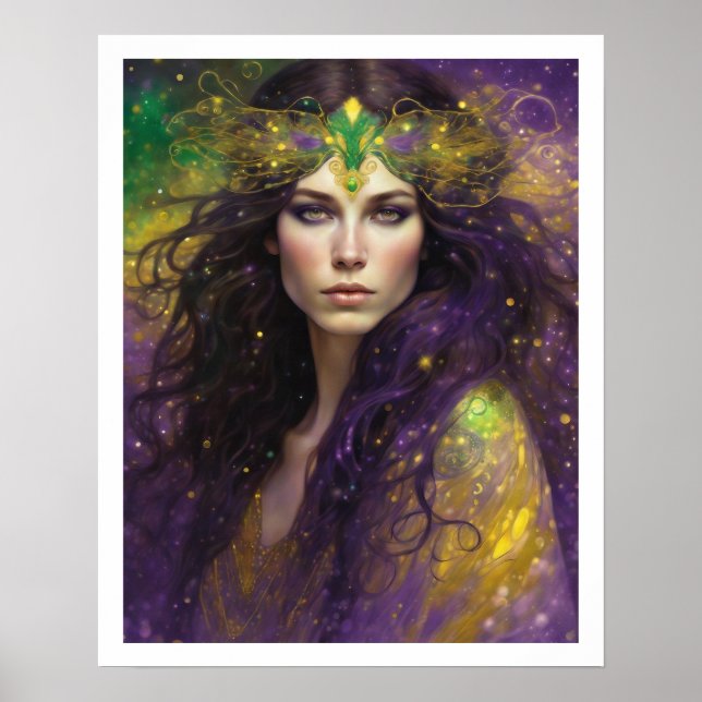 Affiche Mardi Gras Art Nuevo Casque Femme Long Cheveux (Devant)