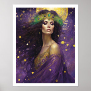 Affiche Mardi Gras Art Nuevo Woman in Purple Robe Couronne