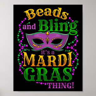 Affiche Mardi Gras Beads And Bling C'est une Mardi Gras Th