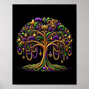 Affiche Mardi Gras Beads Tree New Orleans Festival Party M