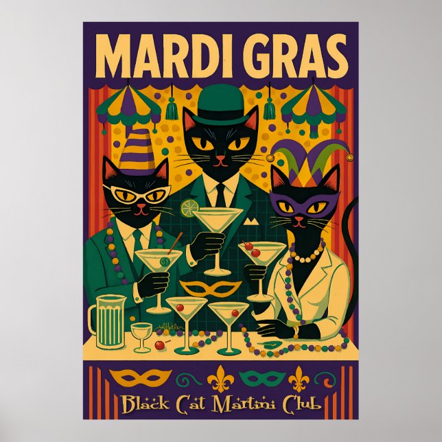 Affiche Mardi Gras Black Cat Martini Club Trio (Devant)