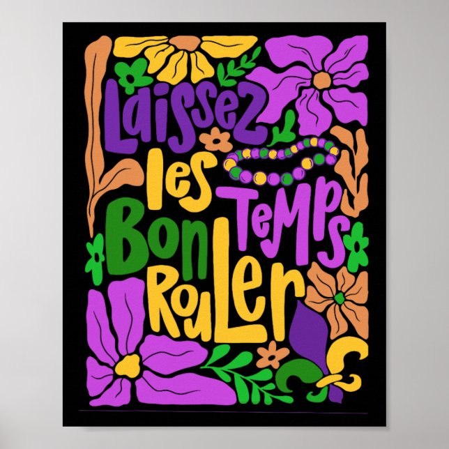 Affiche Mardi Gras Boho Laissez Les Bon Temps Rouler Fleur (Devant)