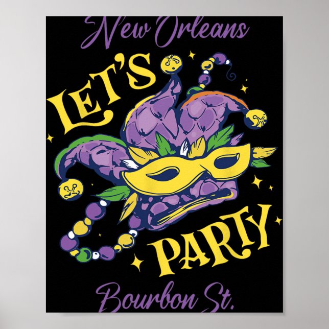 Affiche Mardi Gras Bourbon Street New Orleans Souvenir Lou (Devant)