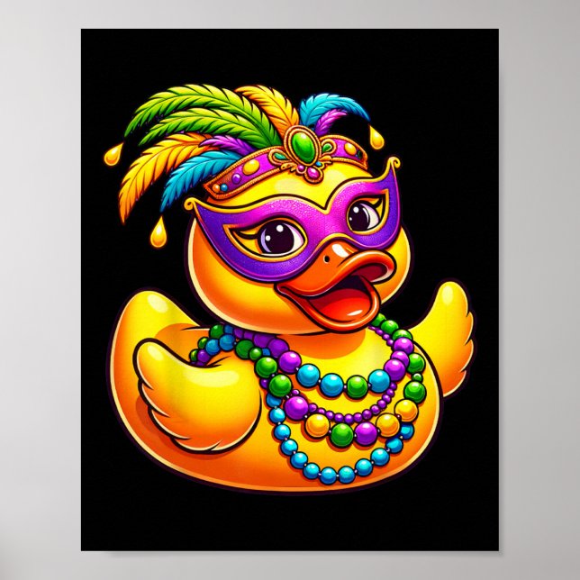 Affiche Mardi Gras Canard Porté Mardi Gras Perles Costume  (Devant)