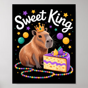Affiche Mardi gras capybara doux couronne gâteau des rois
