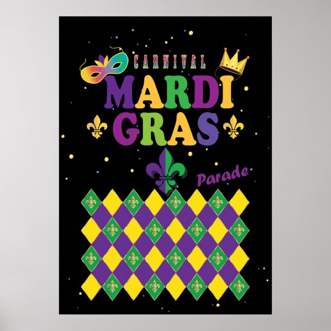 Affiche Mardi Gras Carnival Fleur de Lis Diamond Harlequin (Devant)