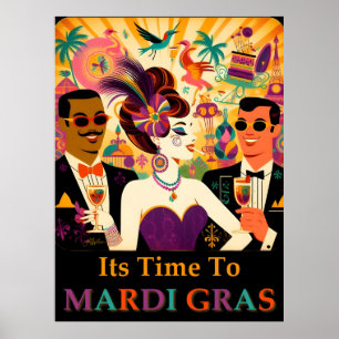 Affiche Mardi Gras Cocktail Party du milieu du siècle
