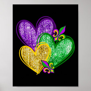 Affiche Mardi Gras Coeur Fleur de lis Symbole Carnaval Hom