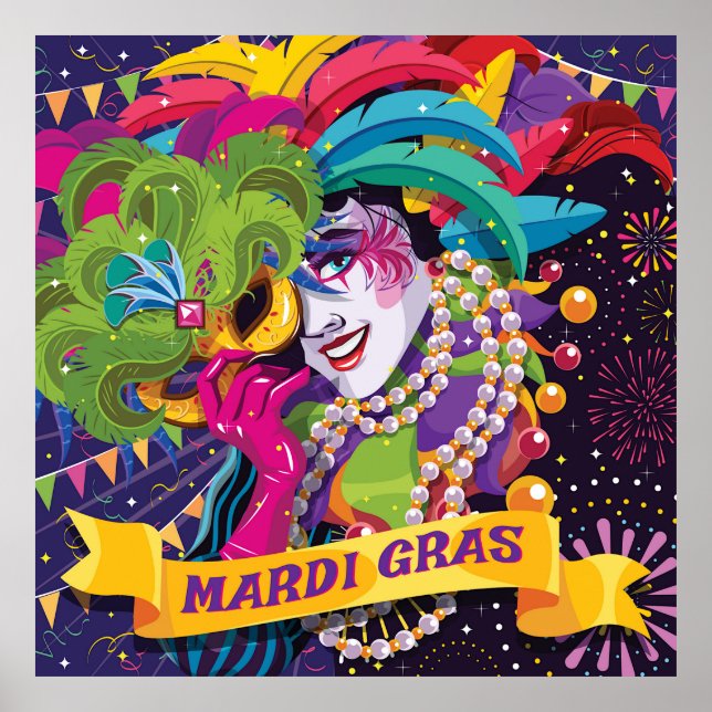Affiche Mardi Gras Coloré Masqué (Devant)