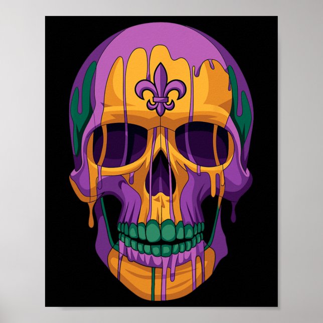 Affiche Mardi Gras Costume sucre crâne Carnaval New Orlean (Devant)