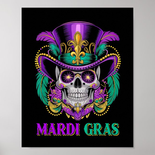 Affiche Mardi Gras Costume sucre crâne Carnaval New Orlean (Devant)