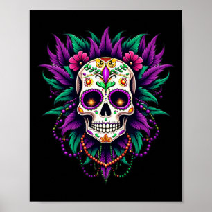 Affiche Mardi Gras Costume sucre crâne Carnaval New Orlean