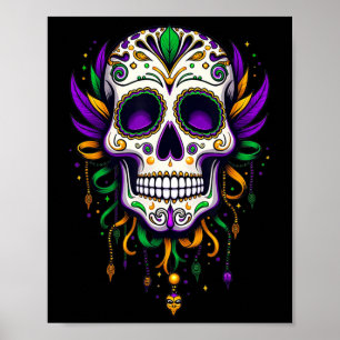 Affiche Mardi Gras Costume sucre crâne Carnaval New Orlean