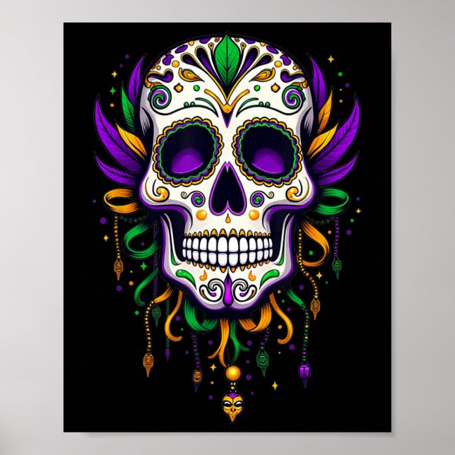 Affiche Mardi Gras Costume sucre crâne Carnaval New Orlean (Devant)