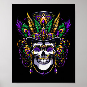 Affiche Mardi Gras Costume sucre crâne fête carnaval