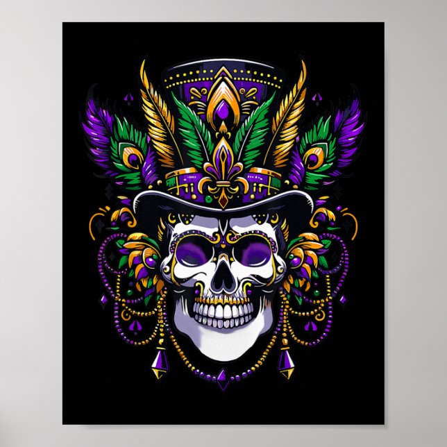 Affiche Mardi Gras Costume sucre crâne fête carnaval (Devant)
