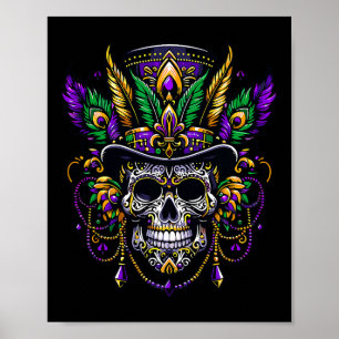 Affiche Mardi Gras Crâne Haut Chapeau New Orleans sorcier