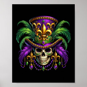 Affiche Mardi Gras Crâne Haut Chapeau New Orleans sorcier