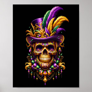 Affiche Mardi Gras Crâne Haut Chapeau New Orleans sorcier