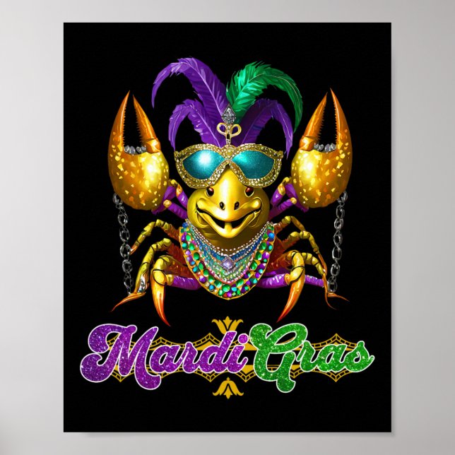 Affiche Mardi Gras Crawfish Party Costume Masque Plumes Be (Devant)