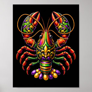 Affiche Mardi Gras Crawfish perles New Orleans Carnival Pa